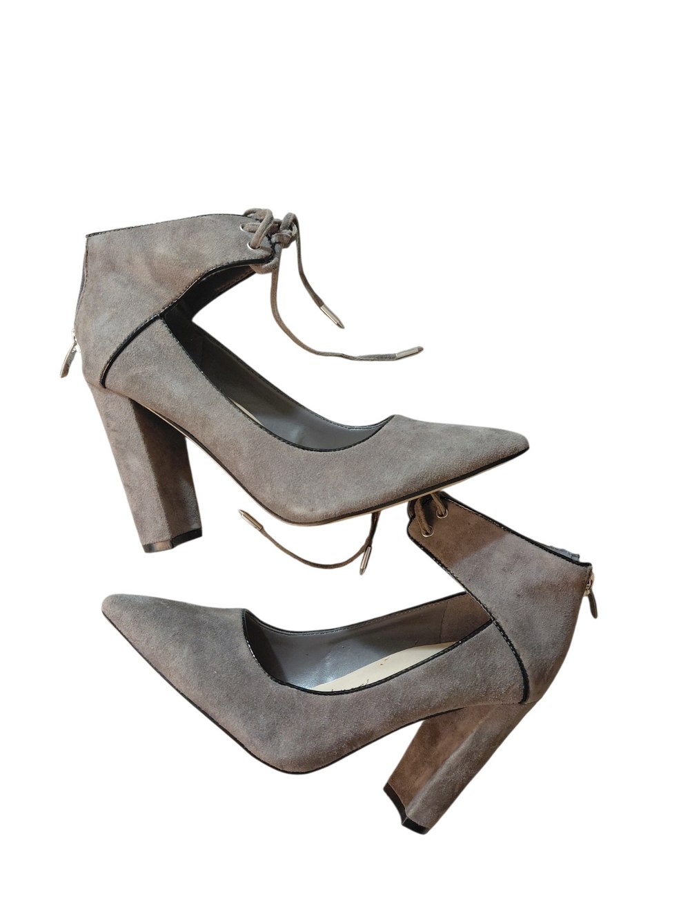 Marc Fisher Gray Taupe Suede Pointed-Toe Block Heel Pumps Size 5.5